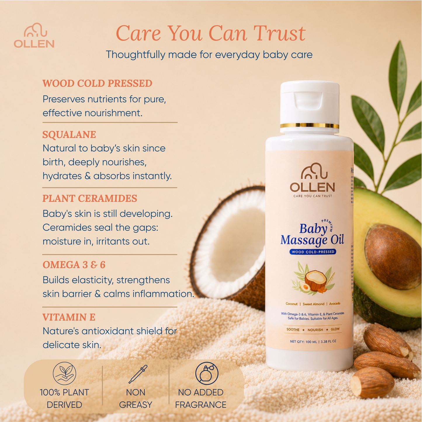 OLLEN Wood Cold Pressed Baby Massage Oil