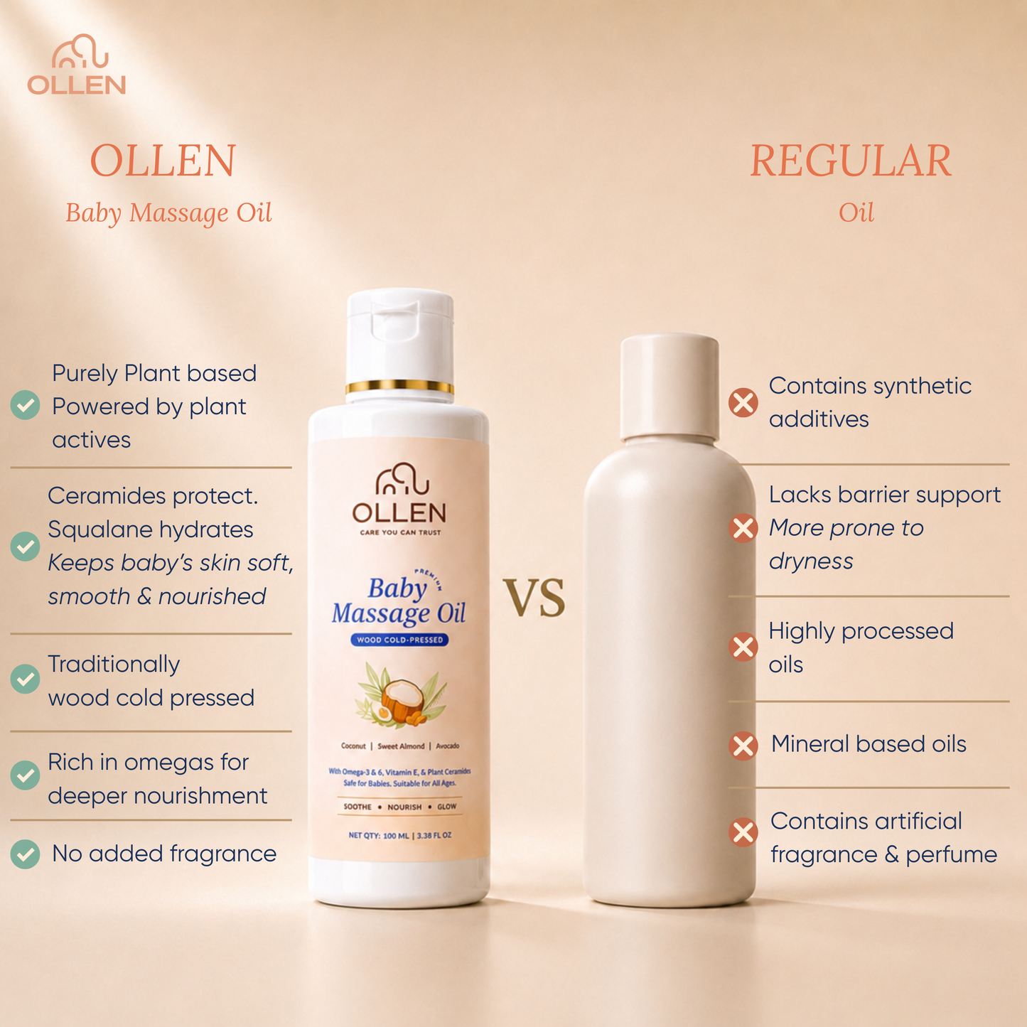 OLLEN Wood Cold Pressed Baby Massage Oil