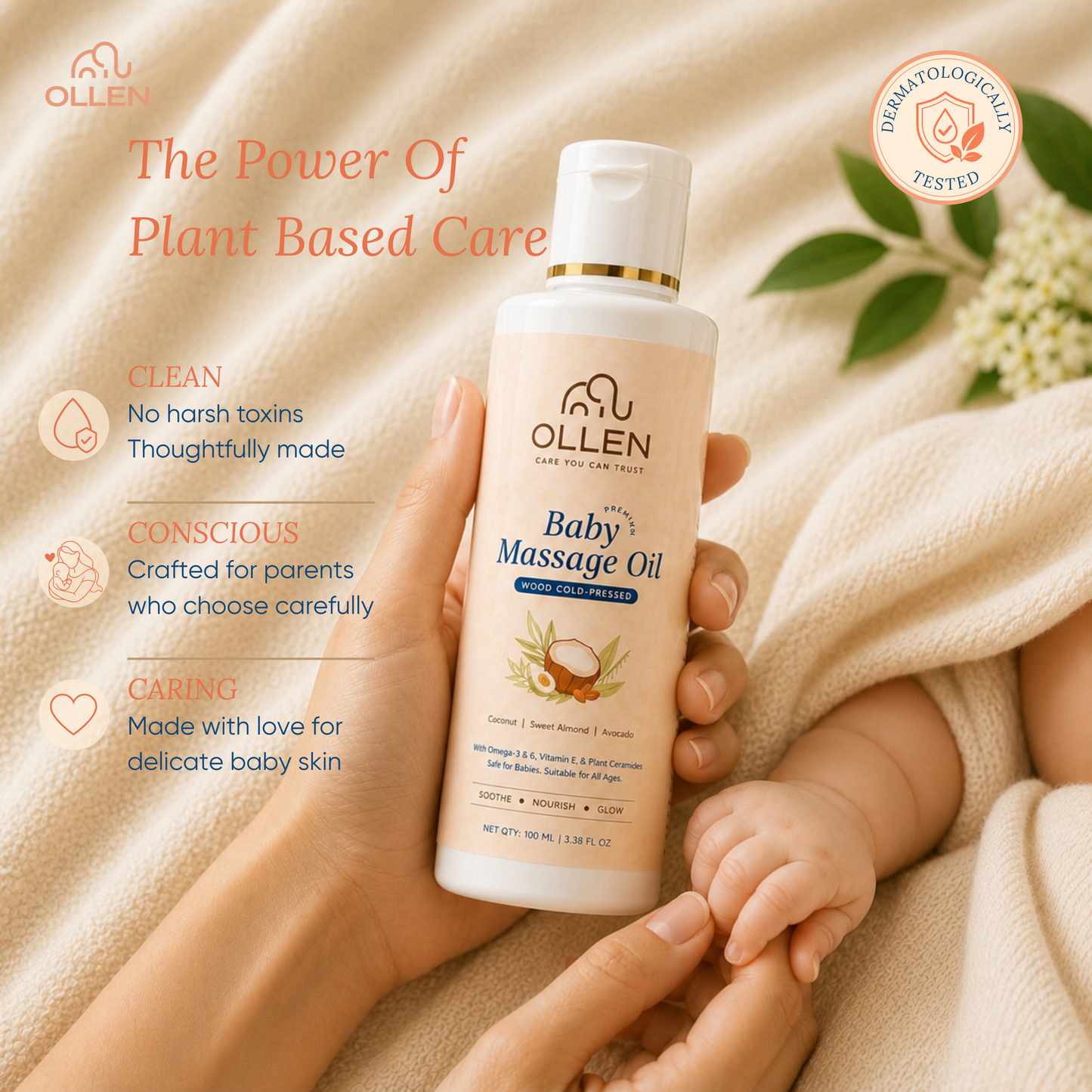 OLLEN Wood Cold Pressed Baby Massage Oil