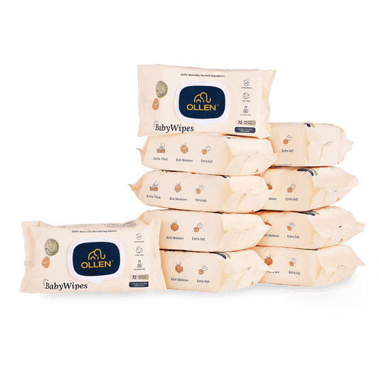OLLEN Pure Water Unscented Baby Wipes- 100% Plant Made Fabric ( Wipes Pack of 12 )