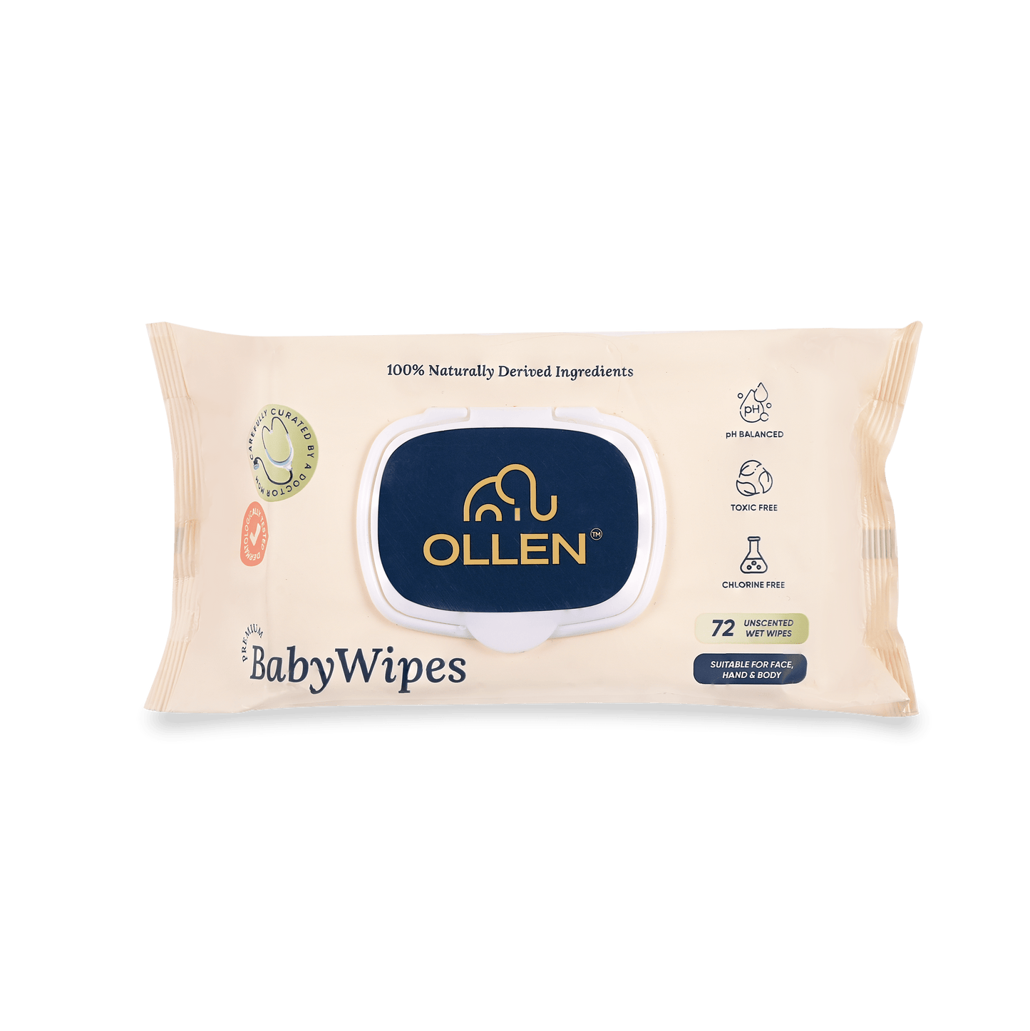 OLLEN Pure water Unscented Baby Wipes with lid- Safe, 100% Plant Made Fabric, Cotton Cloth Like Super thick, Dermatologically Tested- Natural Wet Wipes with Aloe vera & Chamomile( Wipes Pack )