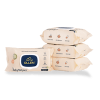 OLLEN Pure water Unscented Baby Wipes with lid- Safe, 100% Plant Made Fabric, Cotton Cloth Like Super thick, Dermatologically Tested- Natural Wet Wipes with Aloe vera & Chamomile ( Wipes Pack of 4 )