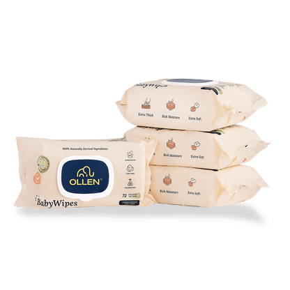 OLLEN Pure water Unscented Baby Wipes with lid- Safe, 100% Plant Made Fabric, Cotton Cloth Like Super thick, Dermatologically Tested- Natural Wet Wipes with Aloe vera & Chamomile( Wipes Pack )