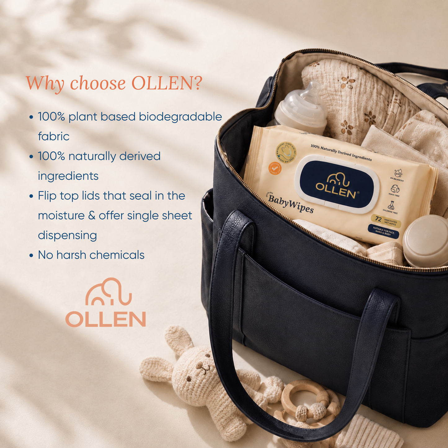 OLLEN PureTouch Baby Wipes ( Wipes Pack of 12 )