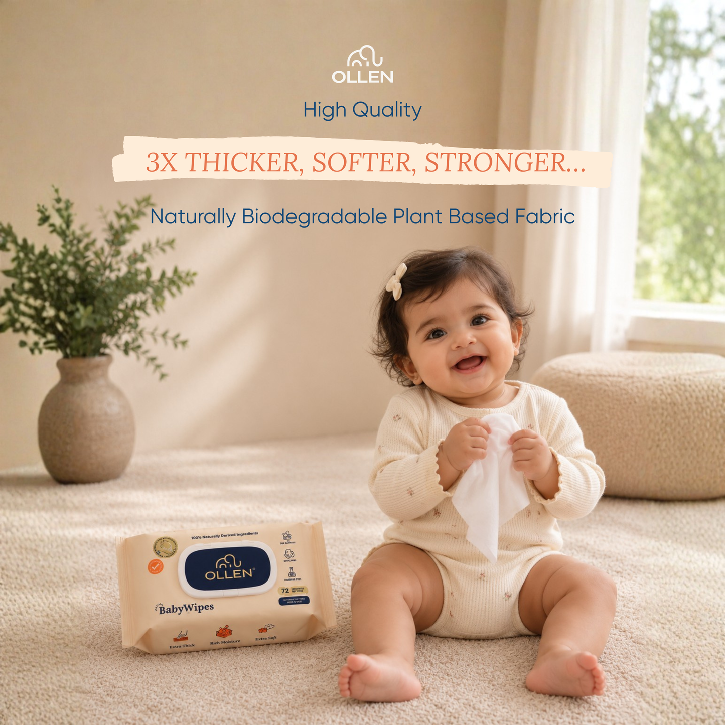 OLLEN PureTouch Baby Wipes ( Wipes Pack of 12 )