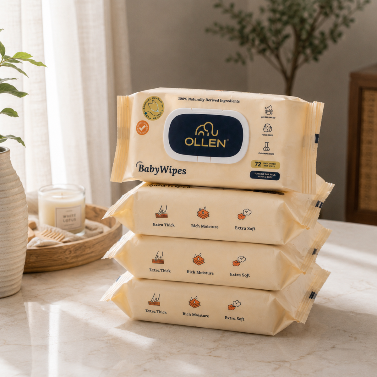 OLLEN PureTouch Baby Wipes ( Wipes Pack of 4 )