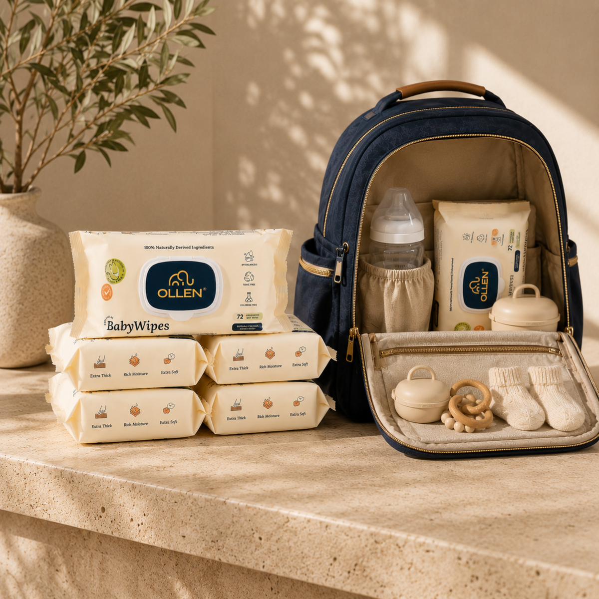 OLLEN PureTouch Baby Wipes (Wipes Pack of 6)