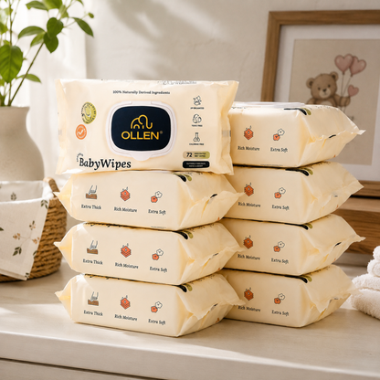 OLLEN Pure water Unscented Baby Wipes with lid- ( Wipes Pack of 8 )